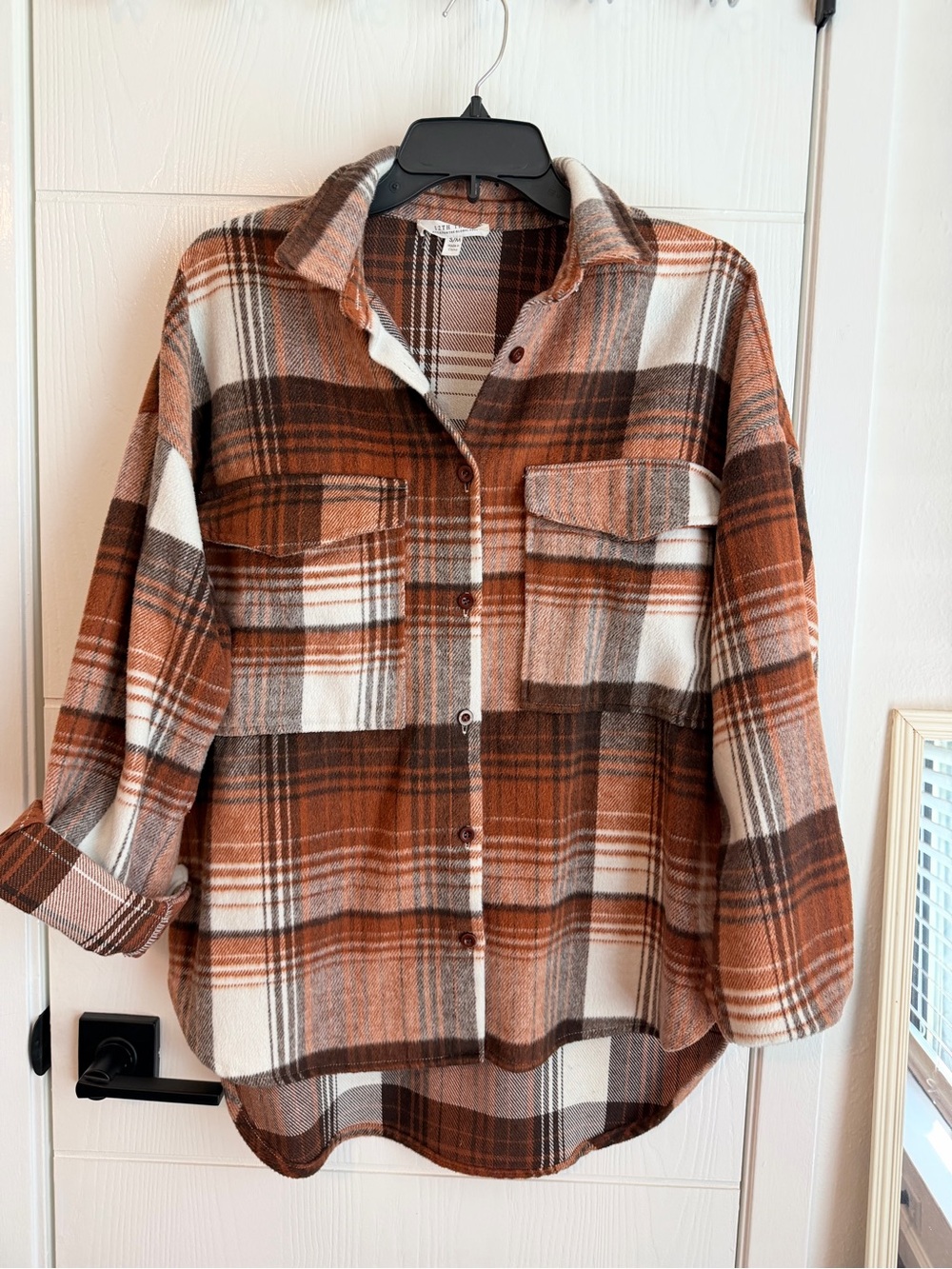 12th Tribe Brown & Cream Plaid Button-Down Shirt Jacket